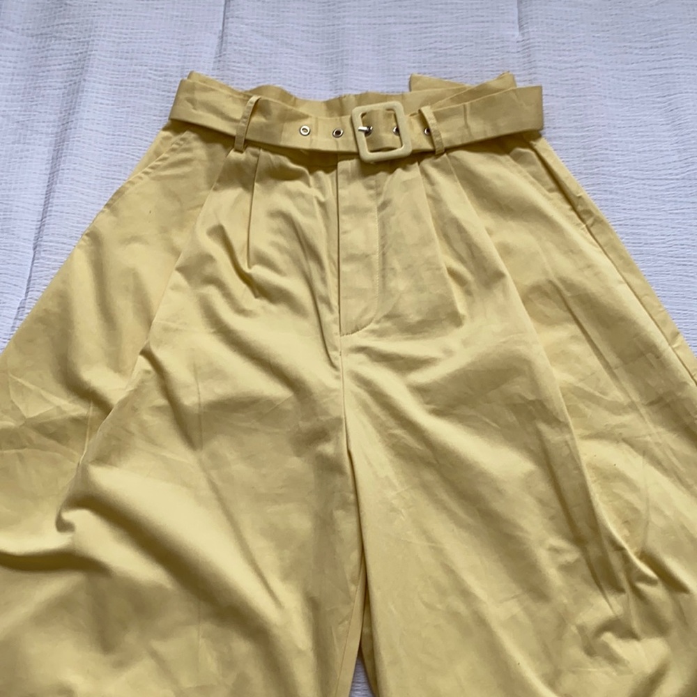 High rise yellow SHEIN belted pants